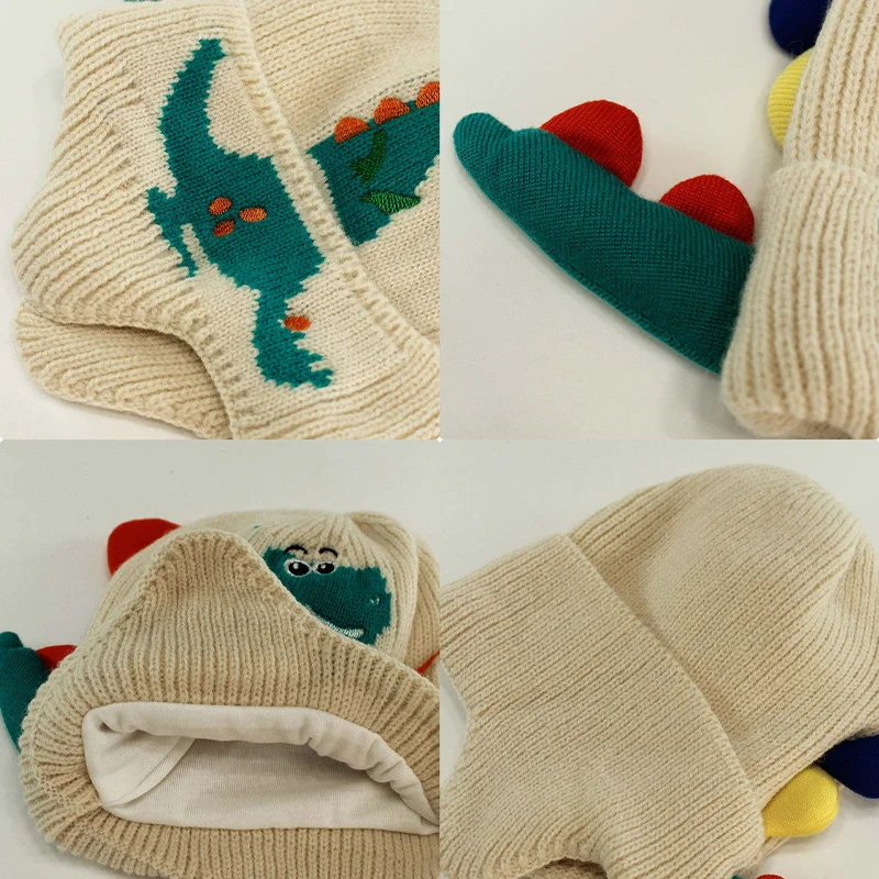 Winter dinosaur ear protection cap cartoon baby boy knitted hat fall and winter new children's wool warm cap girls windproof cap