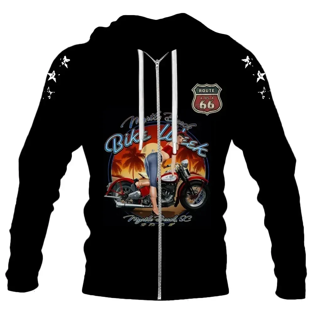 thumbnail image 1 of Sudadera con capucha y cremallera para hombre, informal, nueva, de primavera y otoño, con estampado de la Ruta 66, de manga larga, estilo urbano, holgada y de gran tamaño, 1 of 5