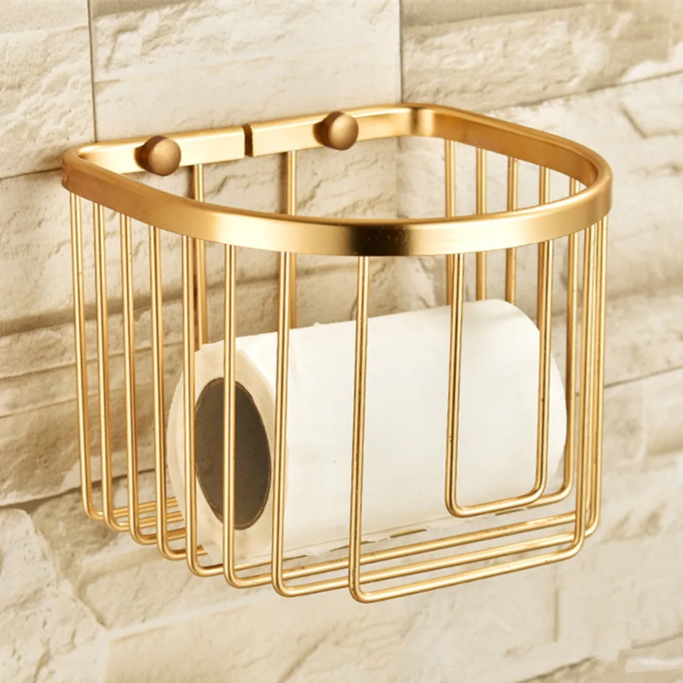 

Toilet Paper Gold Basket Bathroom Aluminum Shelf Wall Mounted Shower Organizer Storage etagere salle de bain murale repisa