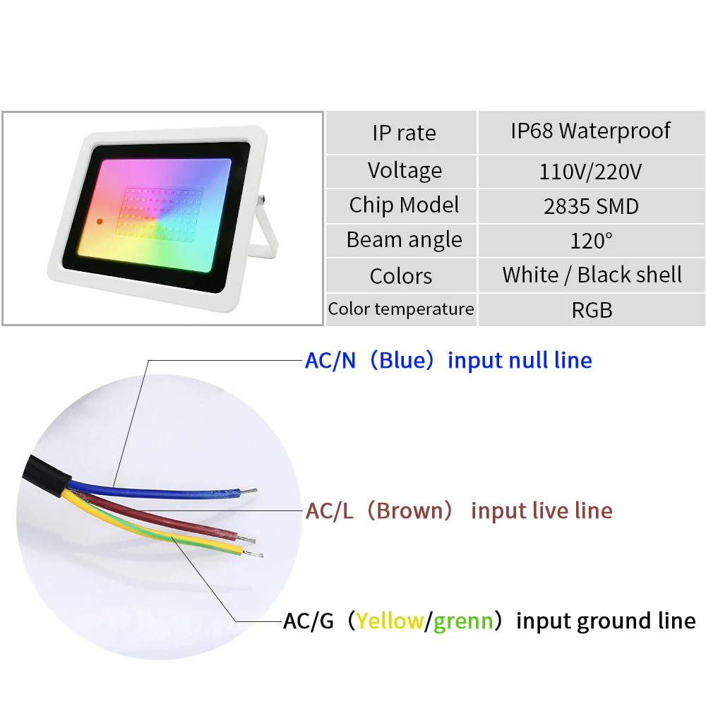รูปสินค้า โคมไฟกลางแจ้ง LED RGB ทนน้ำ 20-100W IP68 สว่างสดใส