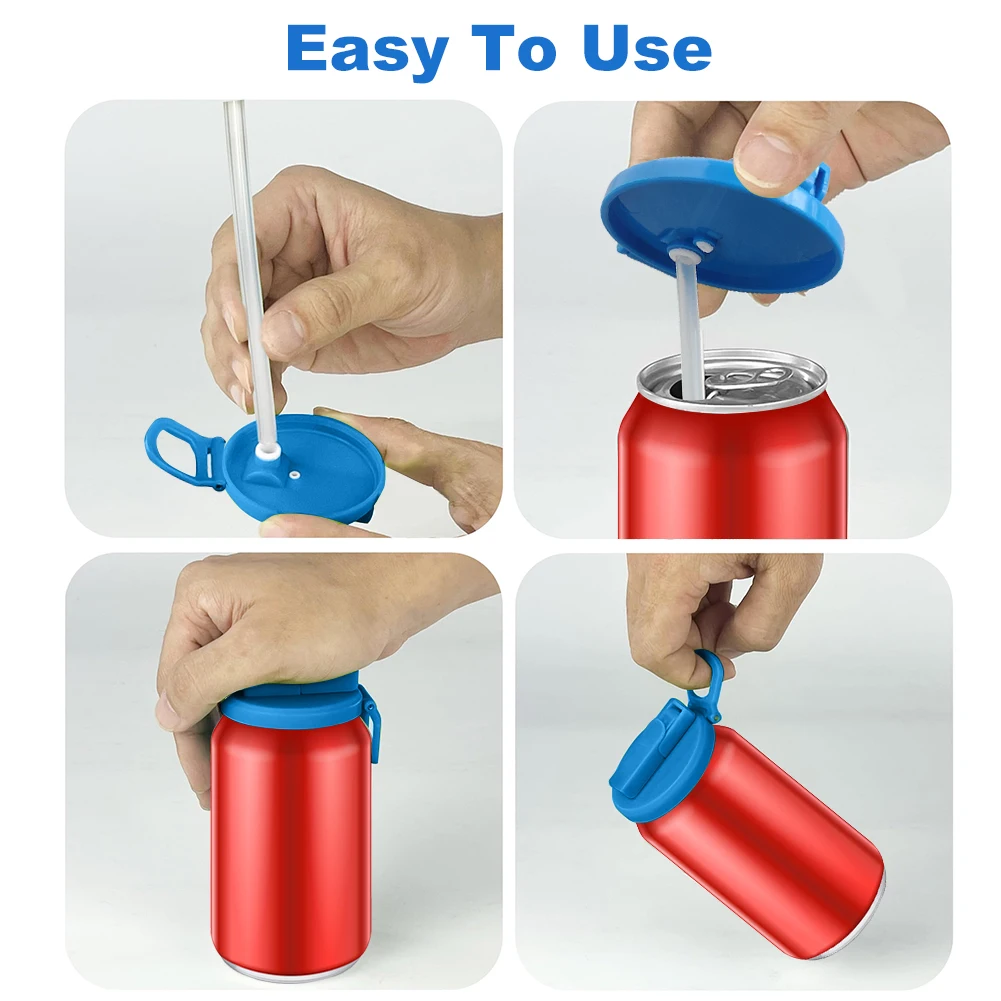 1-5PCS Soda Can Lids with Straws Silicone Sealed Beer Can Toppers Reusable Drink Canned Top Protectors for Soda Beverage Juice