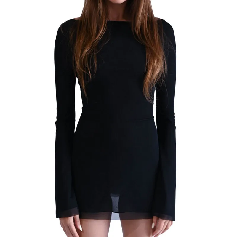 

Женское Сетчатое мини-платье, вечерняя модель, одежда для весны и лета, прозрачное облегающее платье с длинным рукавом, сексуальное Клубное платье