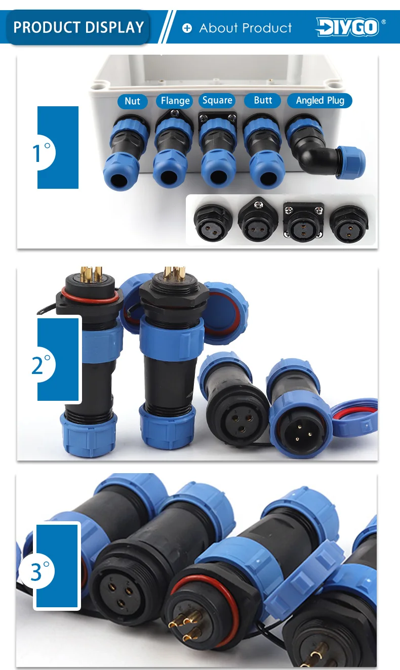 Sp21 ip68 wasserdichter Steckdosen flansch/Stoß/Mutter Stecker & Buchse Kabelst ecker für 8-12mm Kabel Schalttafel halterung DIY Go – Detail 8