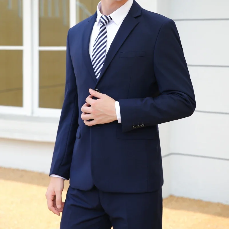 suit (Blazer+pants) Men Fashion Business Gentleman Italian Style Slim Solid Color Professional Suit Wedding Groom Best Man Suit 3