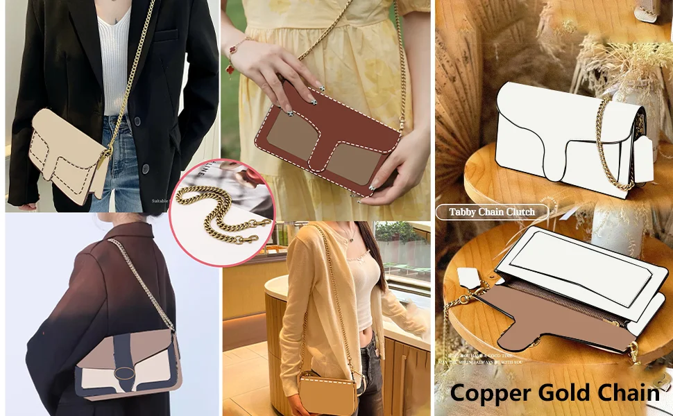 Flacher, klobiger, goldener Kettenriemen aus Eisen für Ersatz-Geldbörsen-Schultertaschen-Handtaschengurte, kompatibel mit Nolita 19/Tabby 26/Georgie – Detail 2