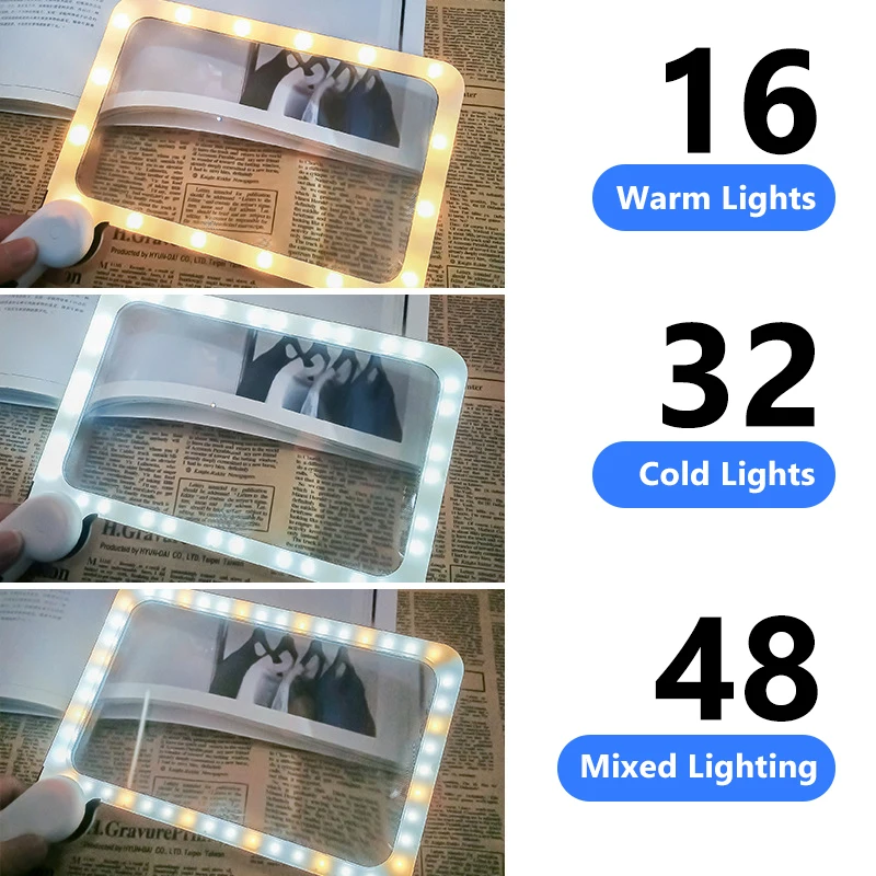 Description Picture 5 of item5X Magnifying Reading Hand Held Magnifiers With Lights Modes Wide View Magnification Folding Handle Portable Magnifier Read Tool