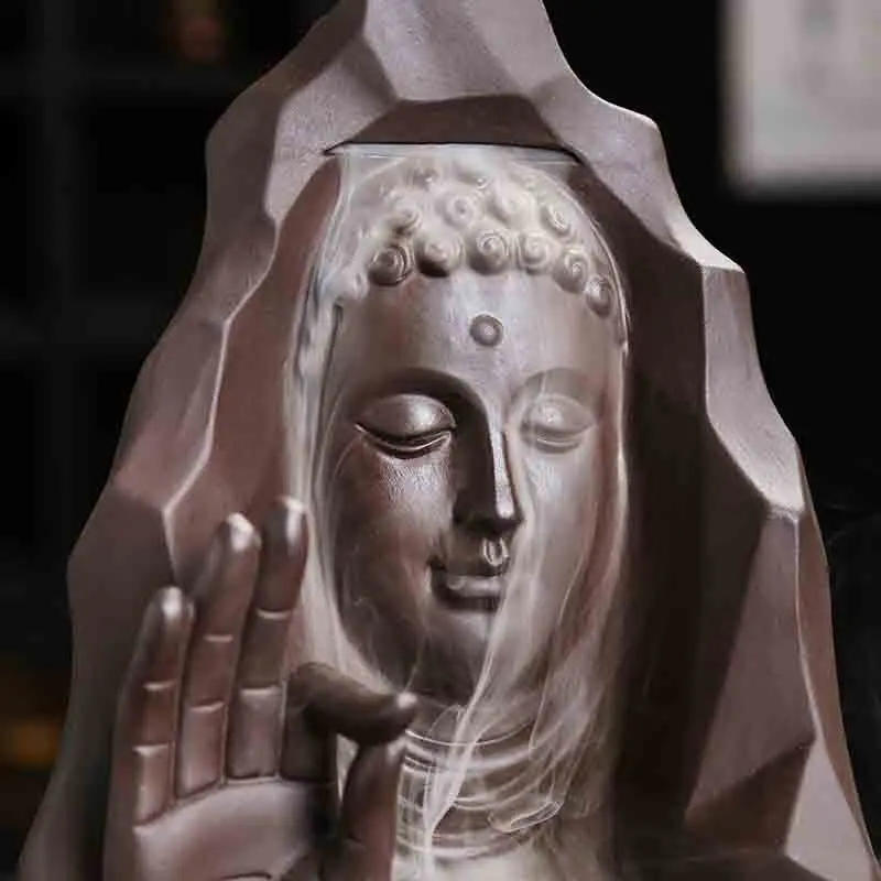 Buddha Purple Clay Handicrafts Fingered Citron Waterfall Backflow Incense Burner Home Decor Incense Stick Holder Ceramic Censer