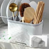 Kitchen Double Layer Drain Chopsticks Cage Multifunction Cutlery Hollow Drainer Storage Rack Knife Holder Tableware Organizer 2