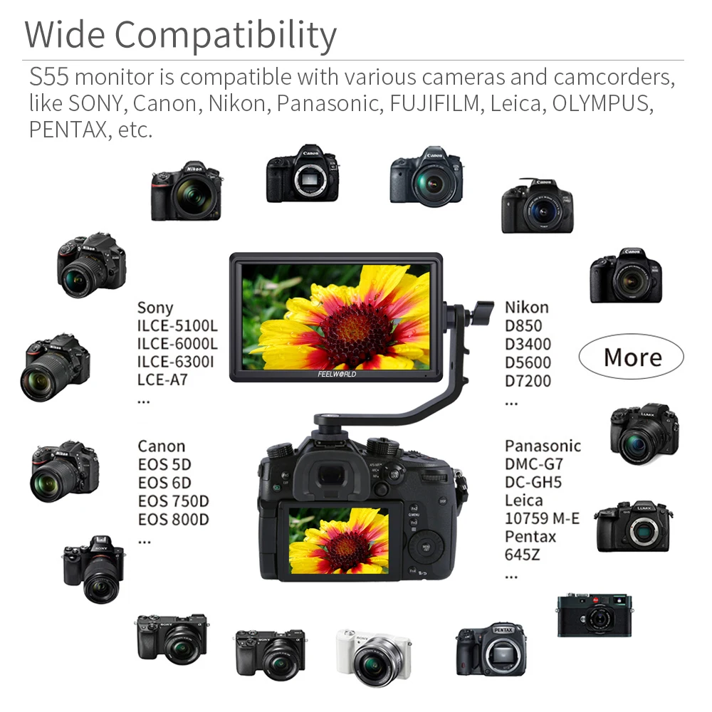 S55 5.5 Inch DSLR Camera Field Monitor Focus Assist Small HD 1280x720 IPS with 8
