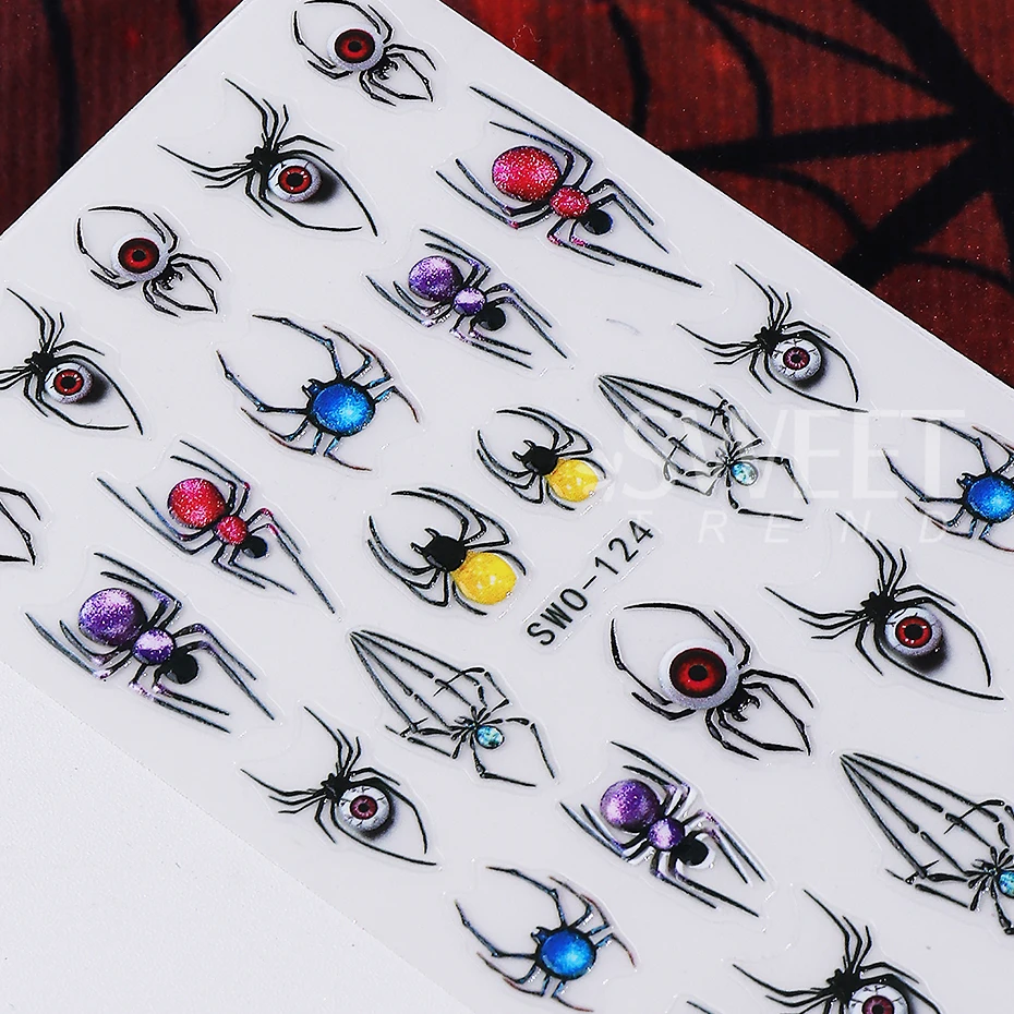 2pcs Halloween Nail Art Stickers Spider Devil's Eye Textured Self-Adhesive Design DIY Gel Polish Nail Decals Manicure Decoration