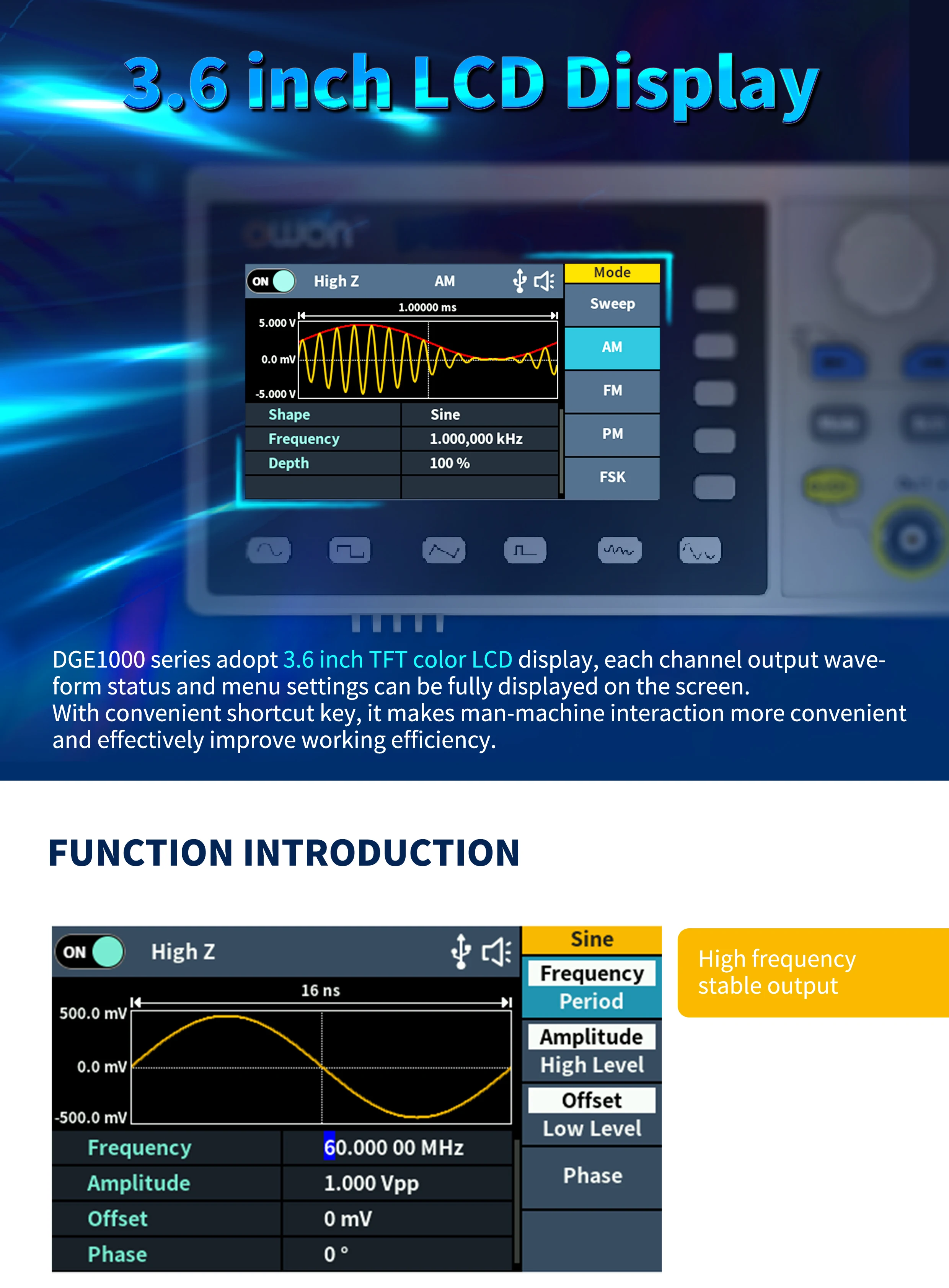 DGE1030 DGE1060 30MHz Arbitrary Waveform Generator Single Channel 1CH 3.6inchs B