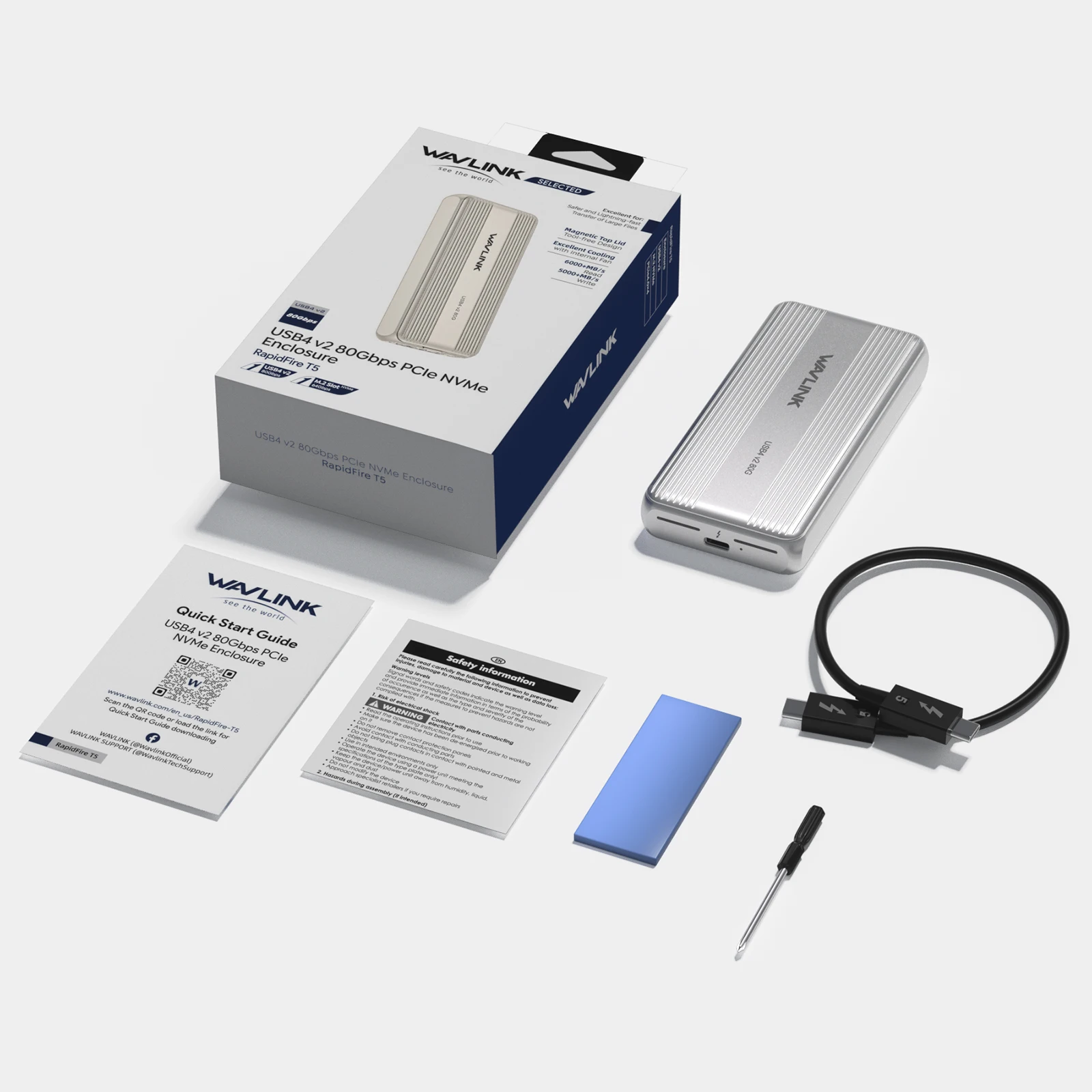 Wavlink 80Gbps USB4 Gen4 NVMe SSD 인클로저 JHL9480 전원 공급 6000+MB/s 읽기 및 5000+MB/s 쓰기 속도, TB4/5 USB4와 호환, Mac용
