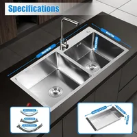 30 Inch Double Bowl Drop-in/Topmount Kitchen Sink Steel Kitchen Sink with Drainage Pipes and Fruit Baskets for Kitchen Bathroom 2