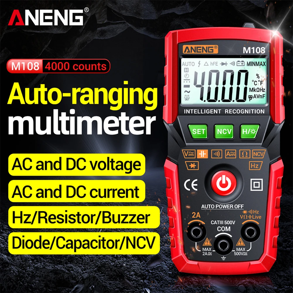ANENG M107/M108 High Precision 4000 Counts Smart Digital Multimeter LCD Resistance NCV DC AC Voltage Current Tester Meter