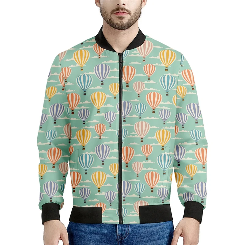 thumbnail image 1 of Nueva chaqueta con estampado 3D de globo de aire de dibujos animados para hombre, primavera otoño 2024, abrigo con cremallera de manga larga, chaqueta de vuelo callejero 6XL, 1 of 5