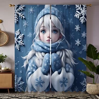 2pcs  HD Frozen Girl Decorative curtain Blue tie digital printed curtain Home Decoration style Decoration living room bedroom 2
