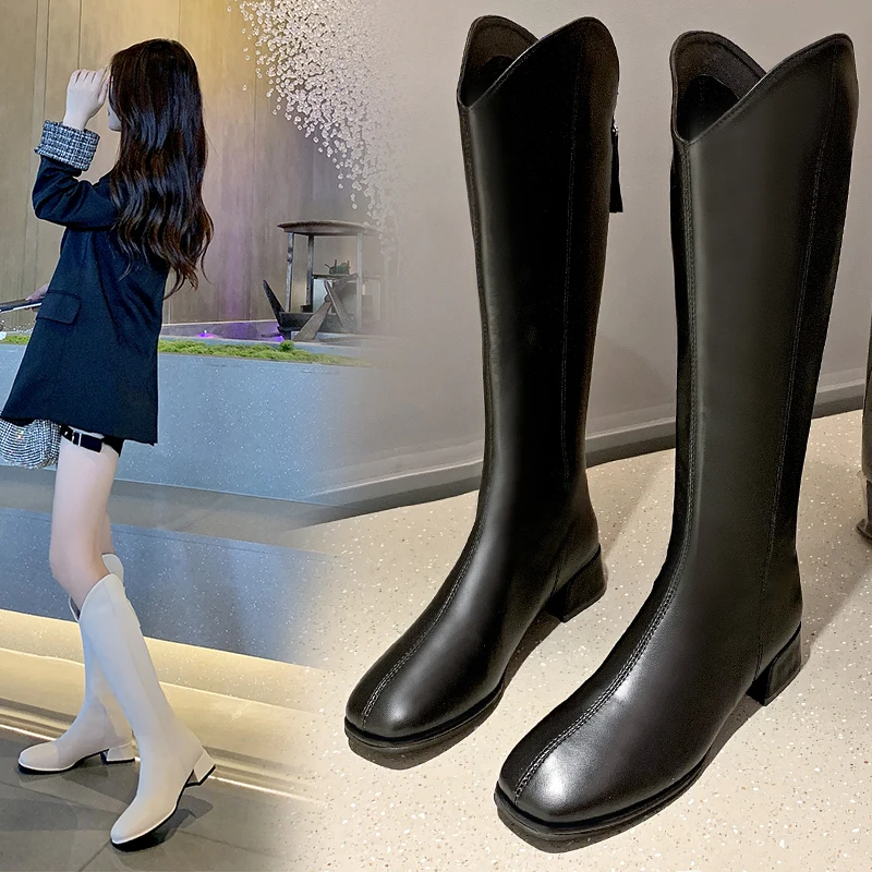 2022 New Fashion Knee High Boots Women's Winter Thick Heel Stretc Long Slip On Autumn Shoes Woman  Length large size 34-43