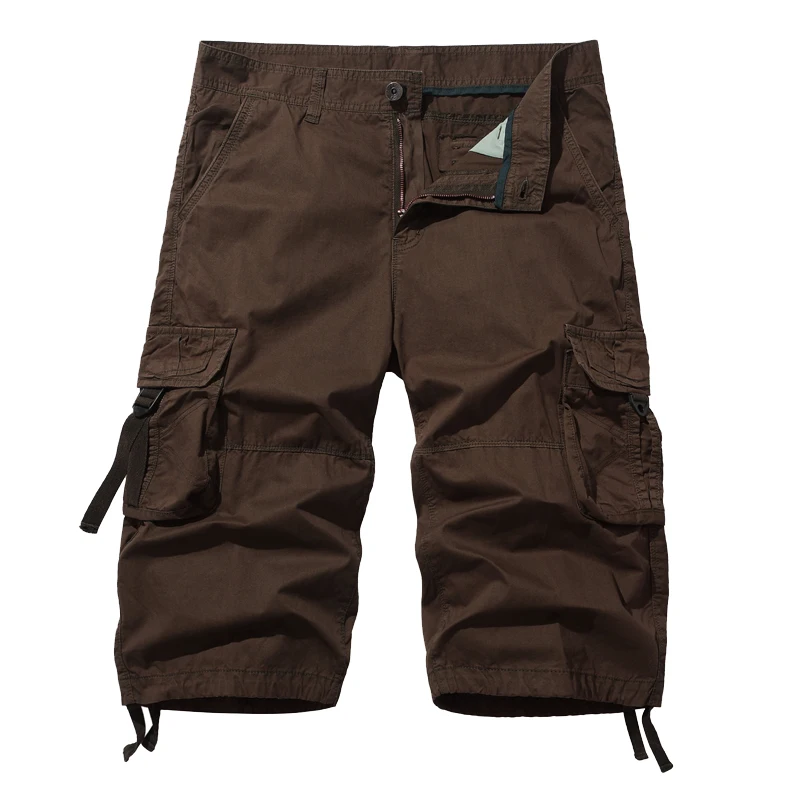 Pantalones cortos holgados de talla europea para hombre, pantalones cortos recortados con múltiples bolsillos