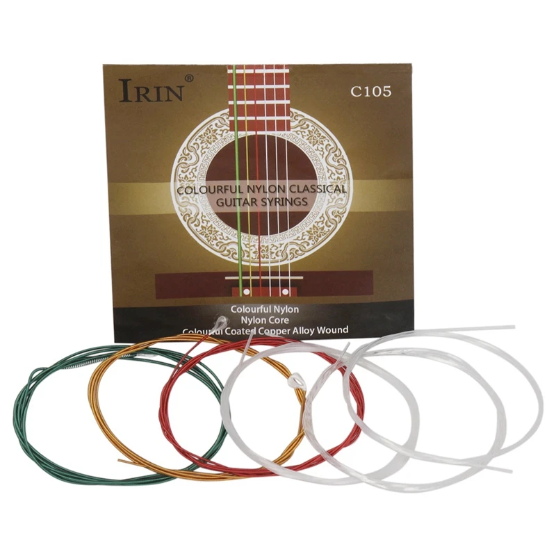 IRIN C105 Rainbow Guitar Strings Nylon Core Colorful Coated Copper Alloy  Wound For Acoustic Classical Guitar(.028-.043)