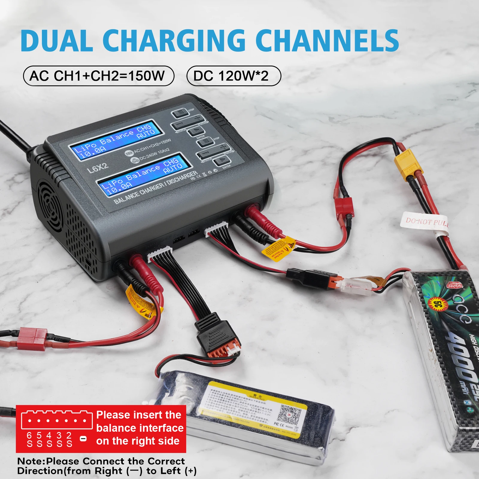L6X2 LiPo Battery Charger Dual Channel 10A AC 150W DC 240W