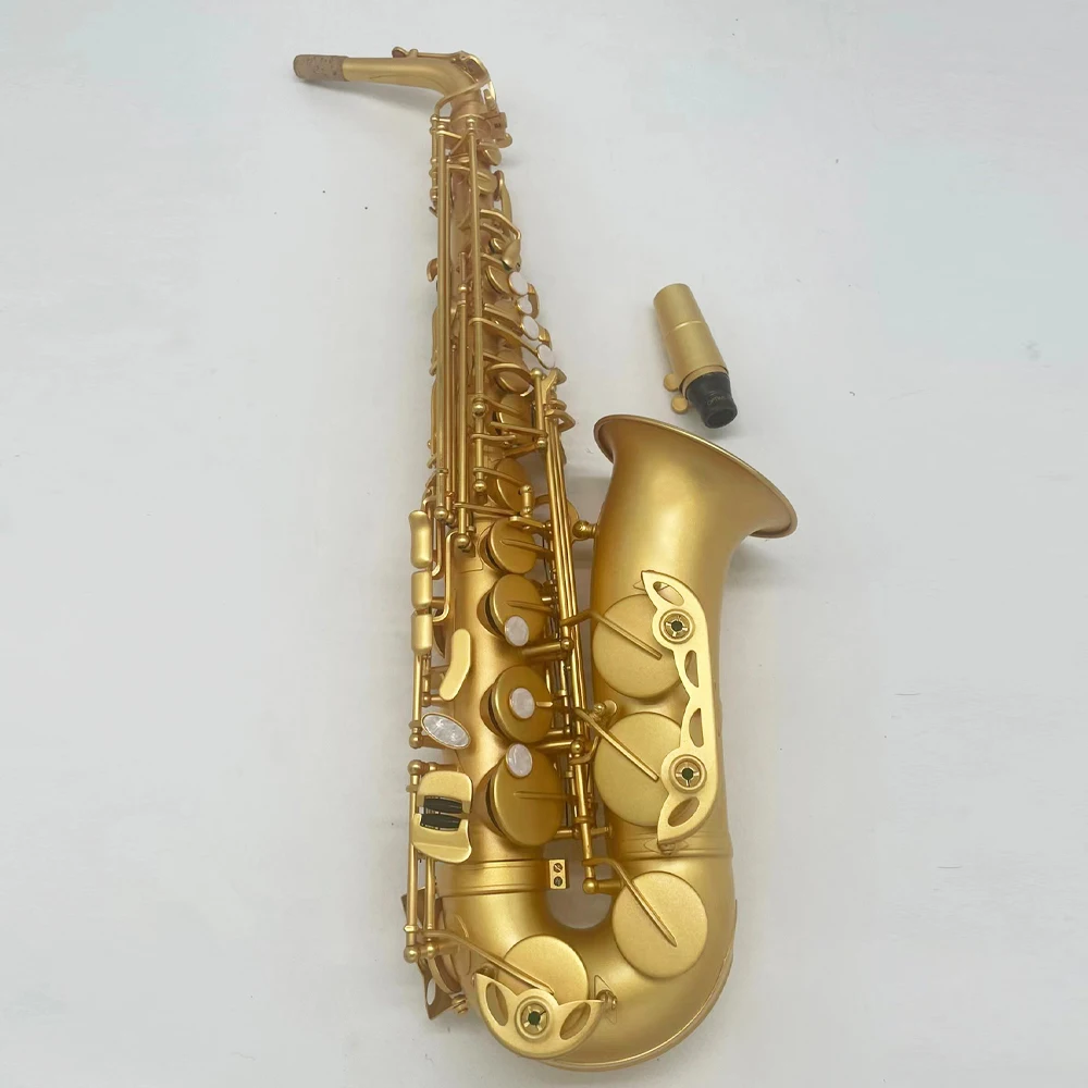 High End Matte Gold Alto Saxophone With E Flat Tone French Antique Gold