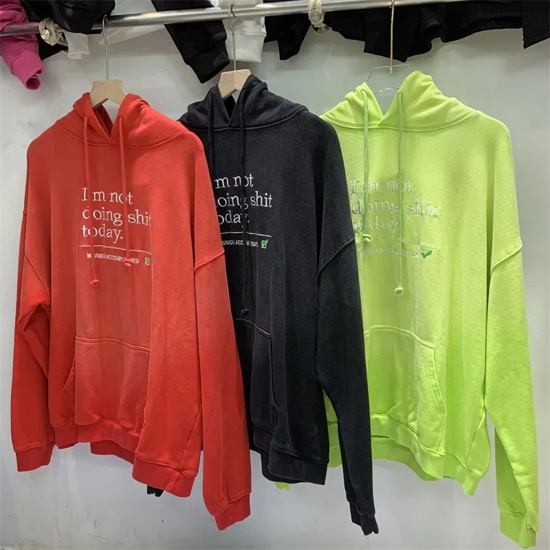 

2024fw Oversized VTM Washed Hoodie Men Women 1:1 Best Quality Embroidery Letter Black Hooded Sweatshirts