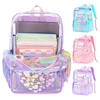 Transparent Backpack for School Waterproof Backpack with Love Heart Prints Main Compartment Front Zipper for Boys for Students 1