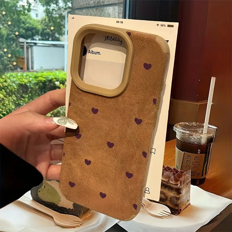 Elegant Heart Suede Fashion Phone Case - Shockproof Matte Bumper Cover