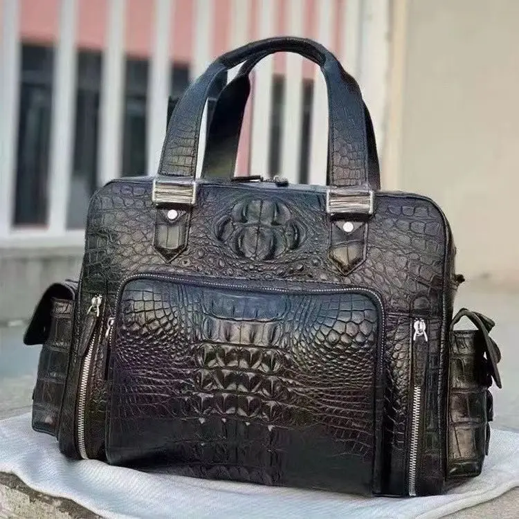 Crocodile leather shoulder bag side profile luxury - Vexaro