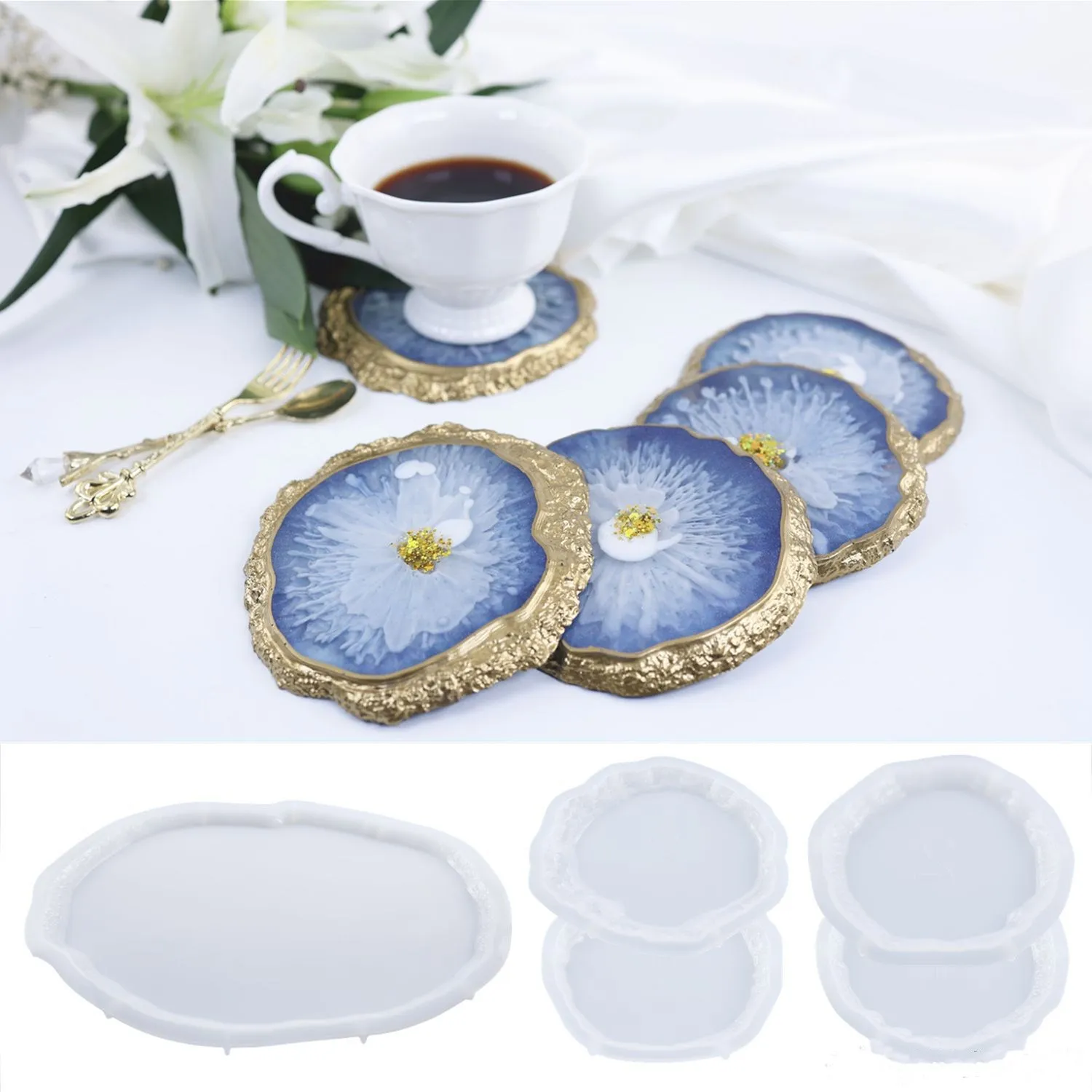 DIY Crystal Resin Molds Large Irregular Oval Round Tray Mirror Coaster Silicone Mold Fruit Tea Palte Disc Decoration Epoxy Molds