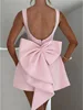 Robe Courte Chic à Nœud Perlé pour Femme, Mini-Robe Décontractée Dos Nu, Blanc, Noir, Rose, pour Invitée de Mariage, Demoiselle d'honneur, Anniversaire, Été