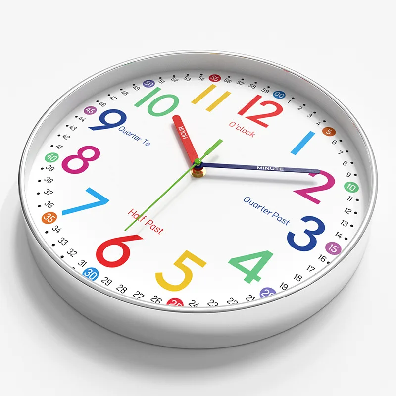 שעון קיר לחינוך מוקדם בגודל 12 אינץ 'עם איור קרטון של ניהול זמן לילדים, שעון קוורץ לתליה בבית, שעון שקט 30CM