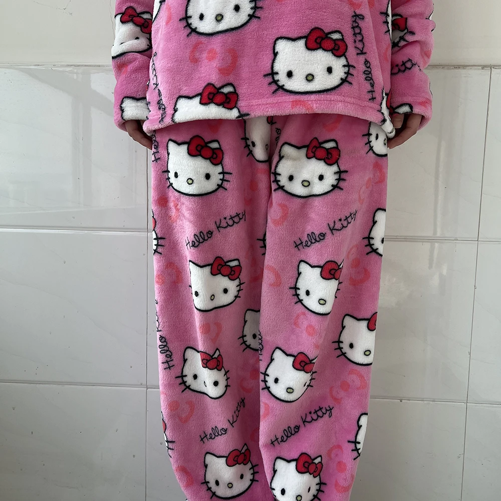 2 pièces/ensemble Hello Kitty pyjamas pantalon Anime Sanrio – Image 4