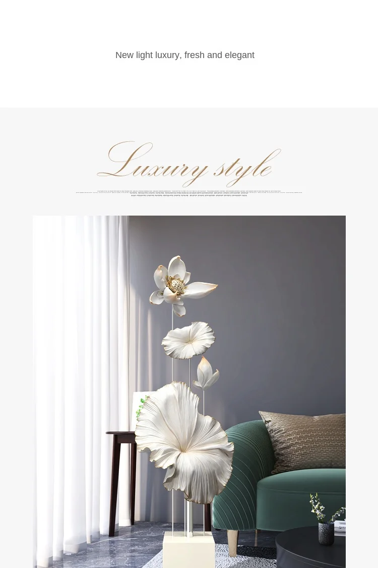 Lotus Rhyme Sculpture Decoration Living Room Large Floor Decoration Statue New Chinese Light Luxury Home Decor Housewarming Gift