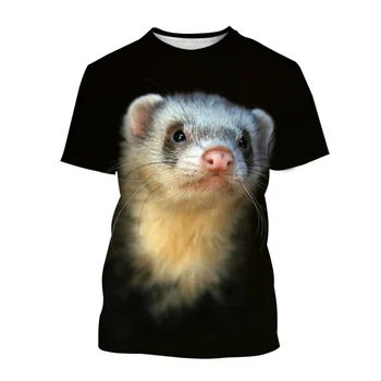 Summer 3D Printing Animal Cute Ferret T-shirt Men Women Casual Fashion Short Sleeve Oversized Round Neck Tees Children T Shirts