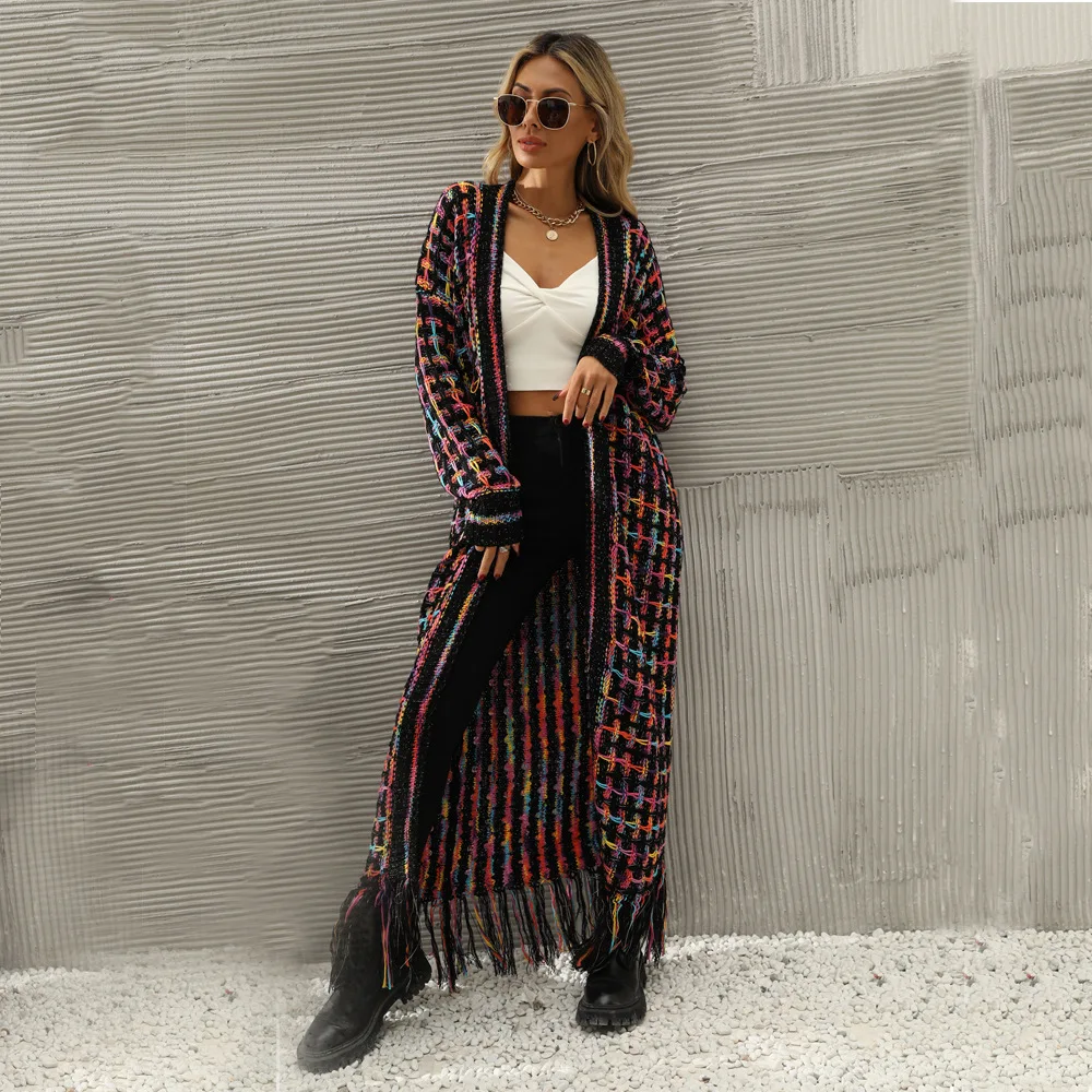 

Handmade Crochet Bohemian Long Tassel Kimono Dress Tunic Maxi Dress Vintage Women Beach Cover up Chic