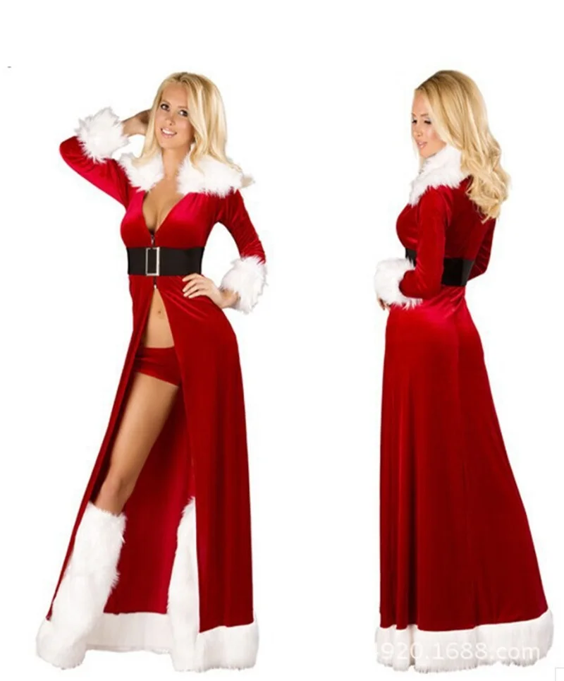 

Зимний Рождественский косплей Санта Клауса, сексуальное красное платье, наряд, Женский костюм Санта Клауса, плюшевый