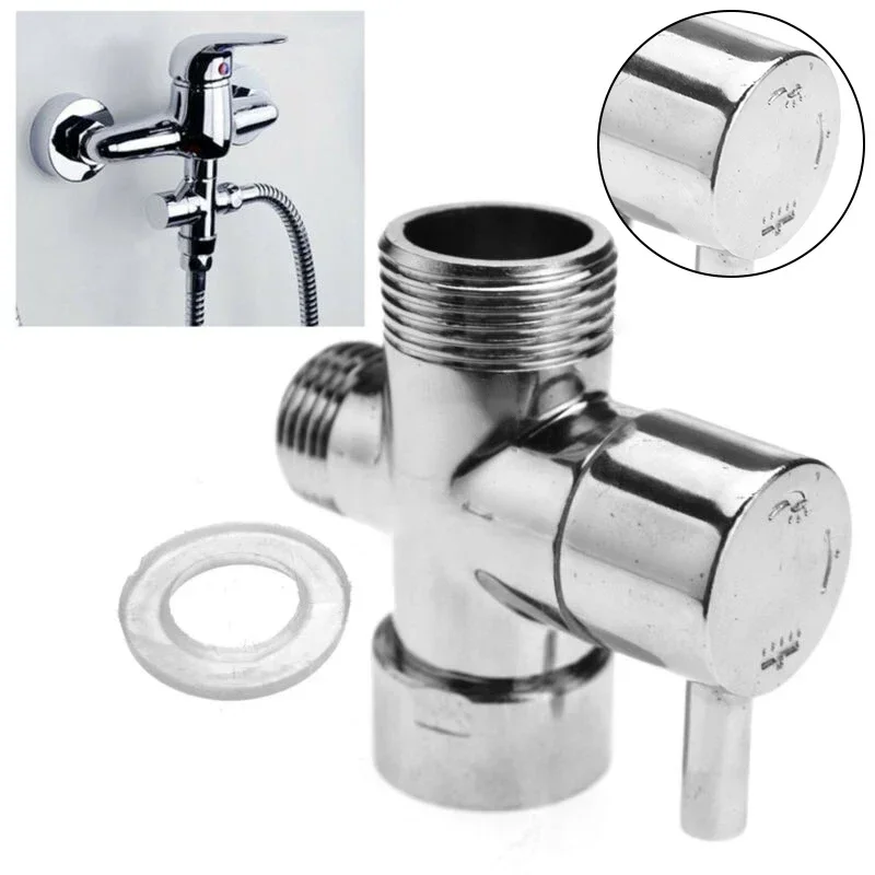 Chrome Plated Brass Diverter Valve T-Adapter 3/4 Connector 3-Ways Shower Head Hanging Holder Accessories