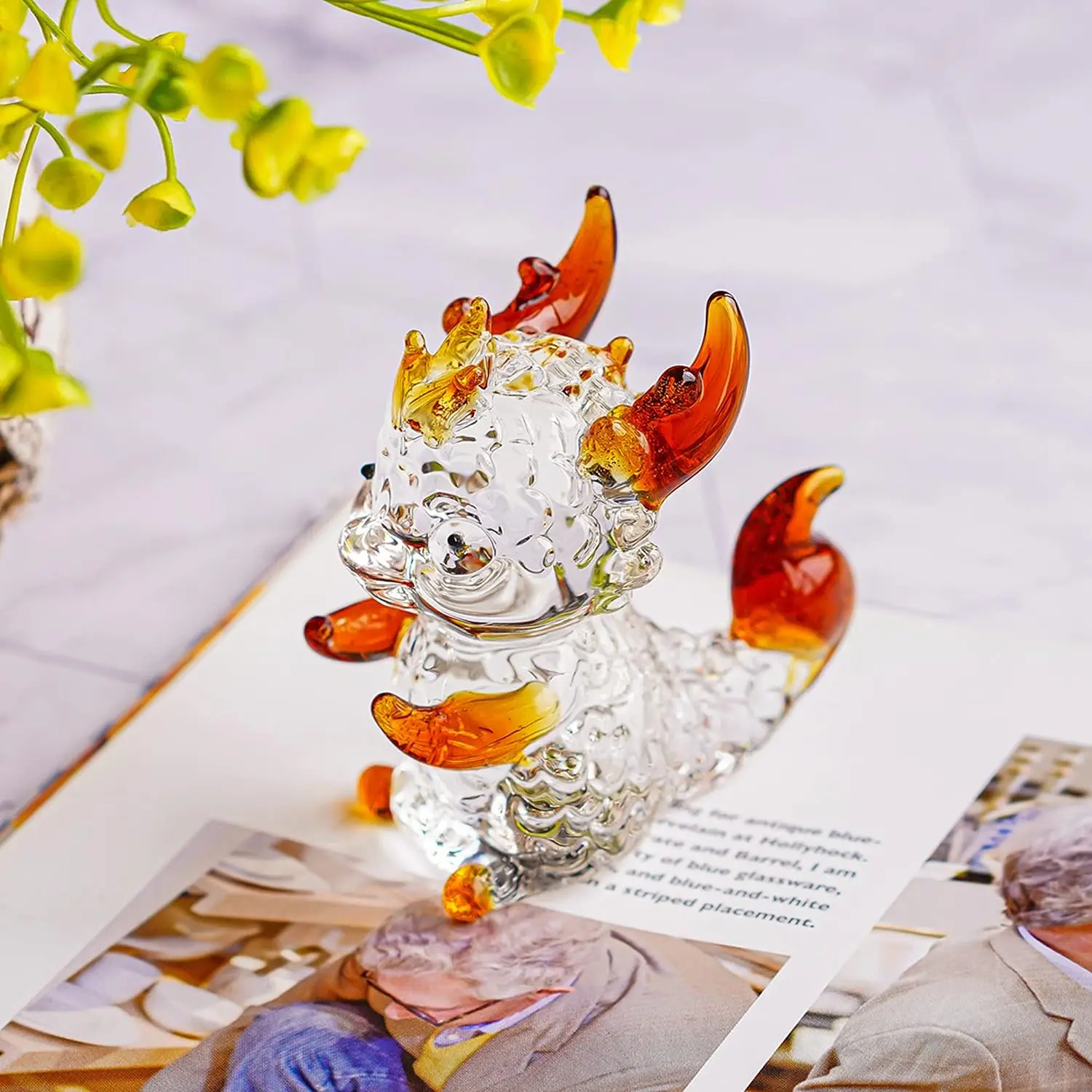 

H&D 3inch Crystal Little Dragon Figurine Collectible Art Glass Small Mythical Animal Paperweight Fengshui Statue Gift Home Decor