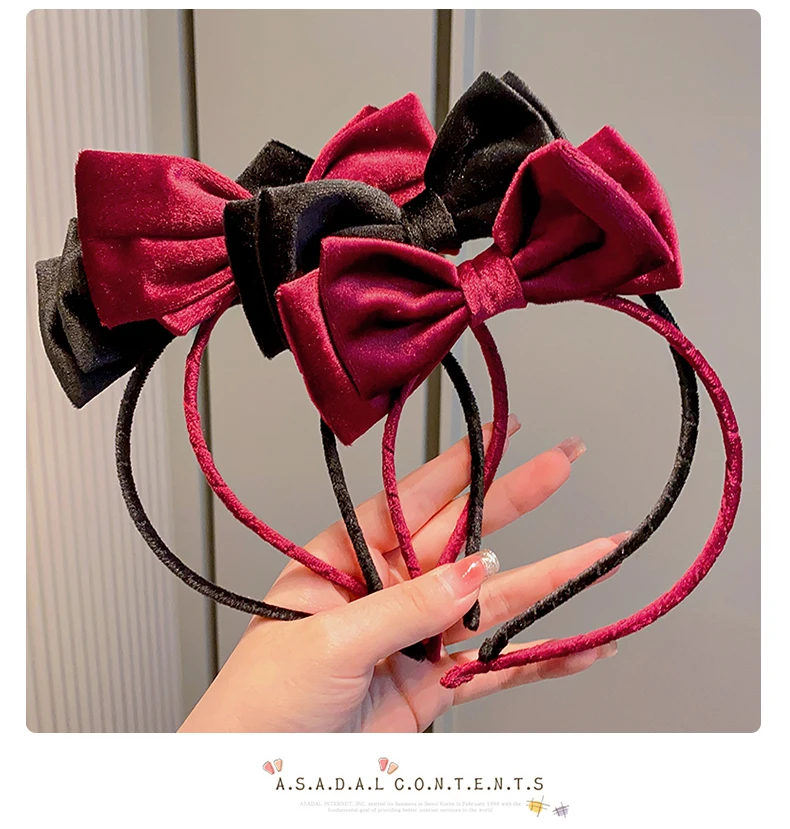 

Korean Women Headbands Velvet Big Bowknot Hair Hoop Vintage Black Red Hairband Lady Girls Hair Accessories