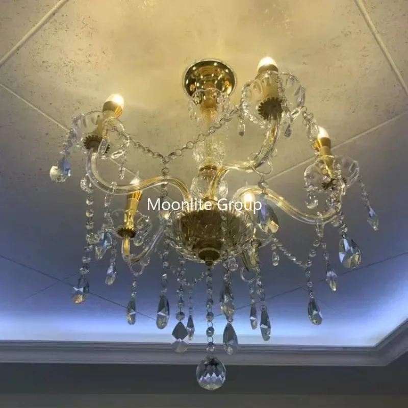 Golden Crystal Chandelier Luxury Living Room Bedroom Candle Pendant Lights Dining Room Creative European Crystal Chandelier