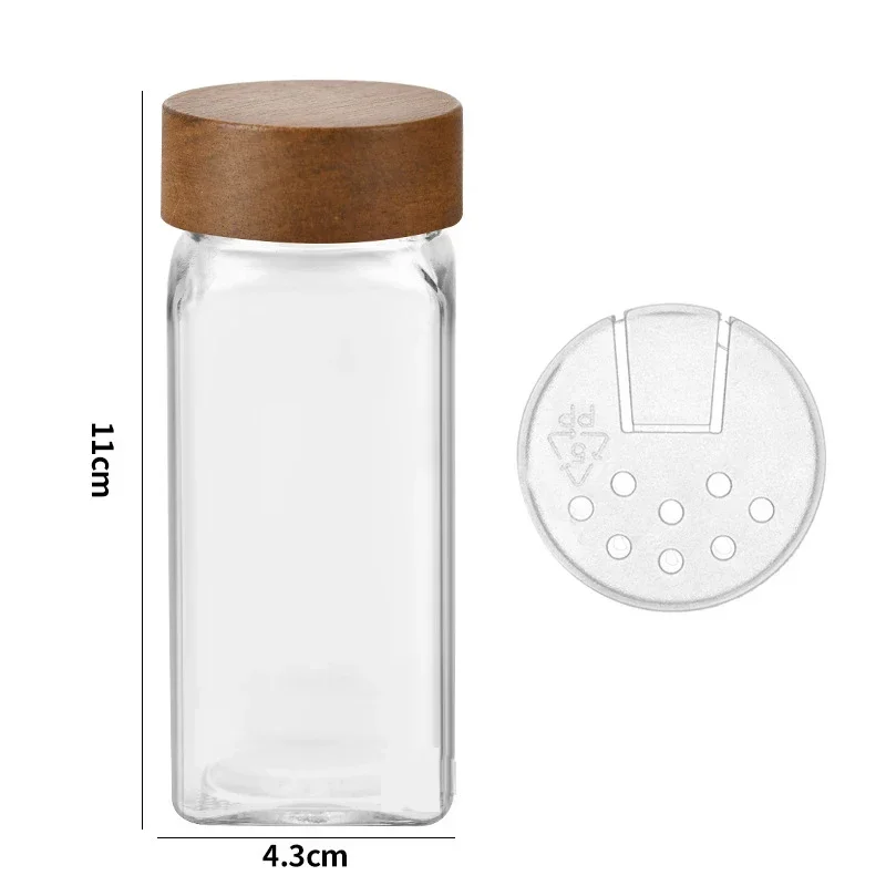 Seasoning Jar Salt Shaker Spices Bottle 3-12pcs Wood Cover Glass Spice Jars