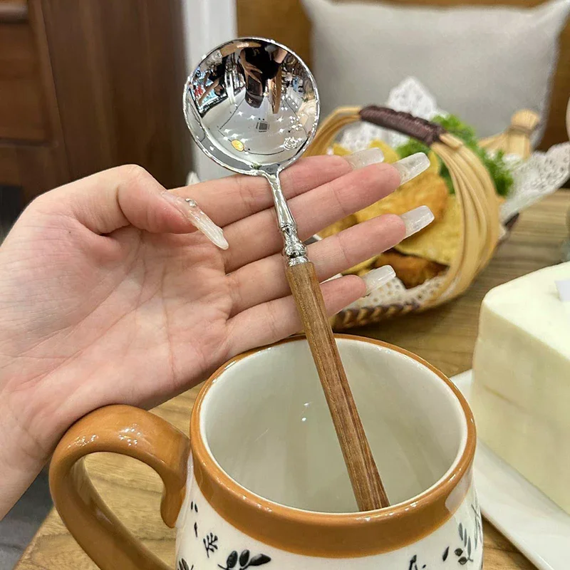 Stainless Steel Round Spoon Ladle Rice Soup For Dessert Spoon Ice Cream Serving Spatula Tableware