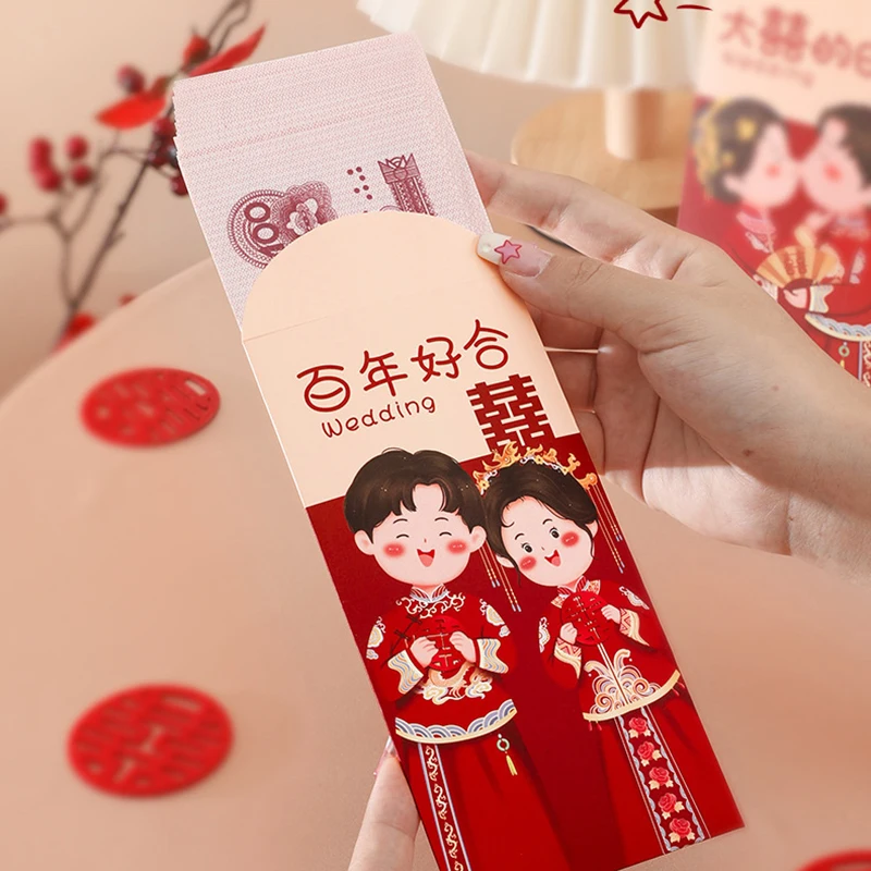 

6Pcs Traditional Chinese Wedding Red Envelope Lucky Money Packets Blessing Red Packet Hongbao Wedding Gifts