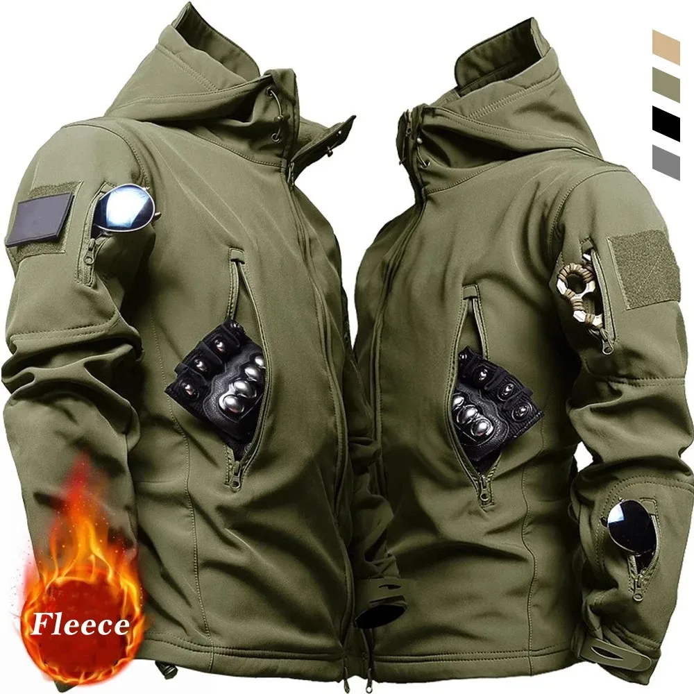 

Men's Winter Motorcycle Jackets Windproof Waterproof Hooded Tactical Military Jacket Sharkskin Army Windbreaker Outwear Coats
