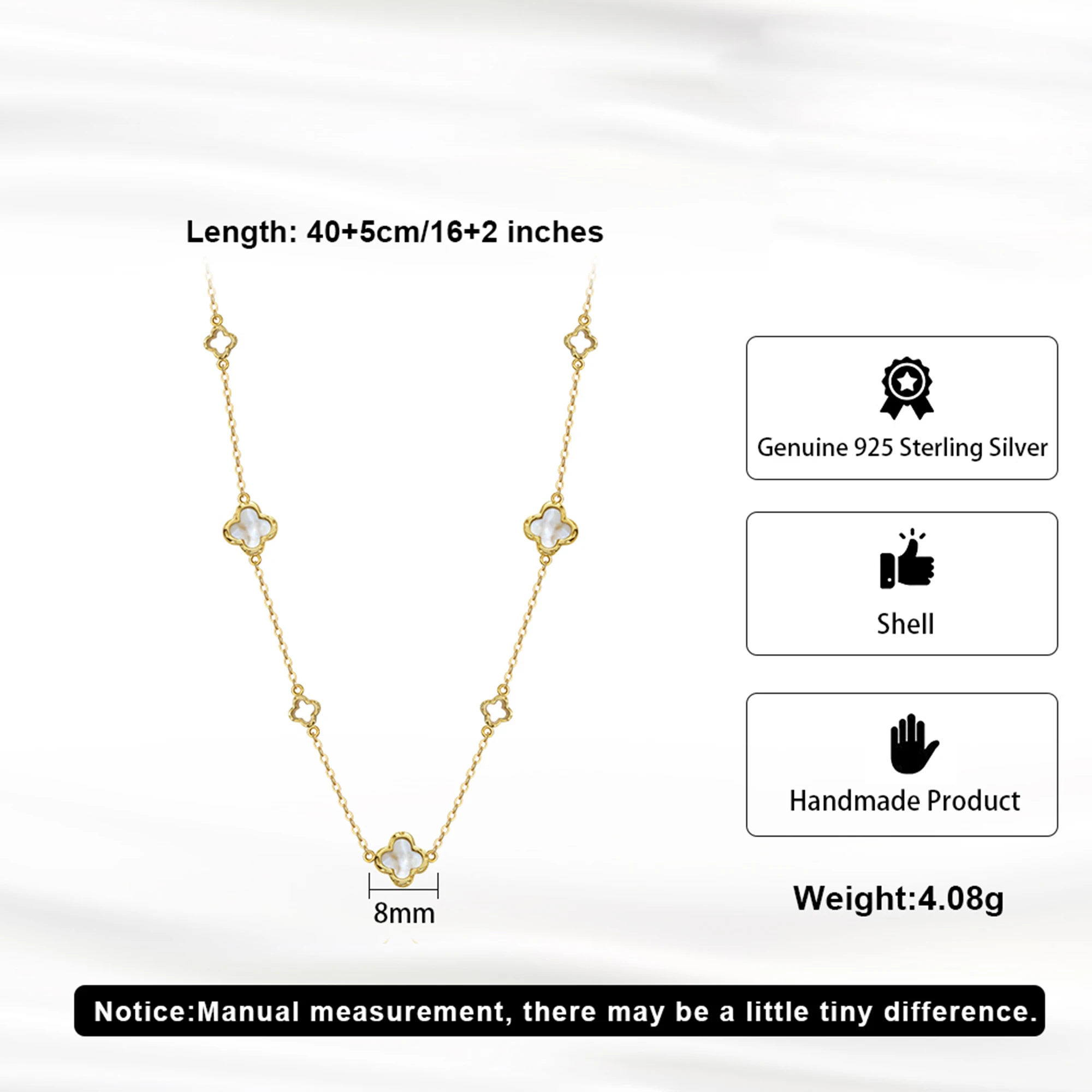 Silver Choker Necklace With Four Leaf Clover Shell Ornament Summer Style