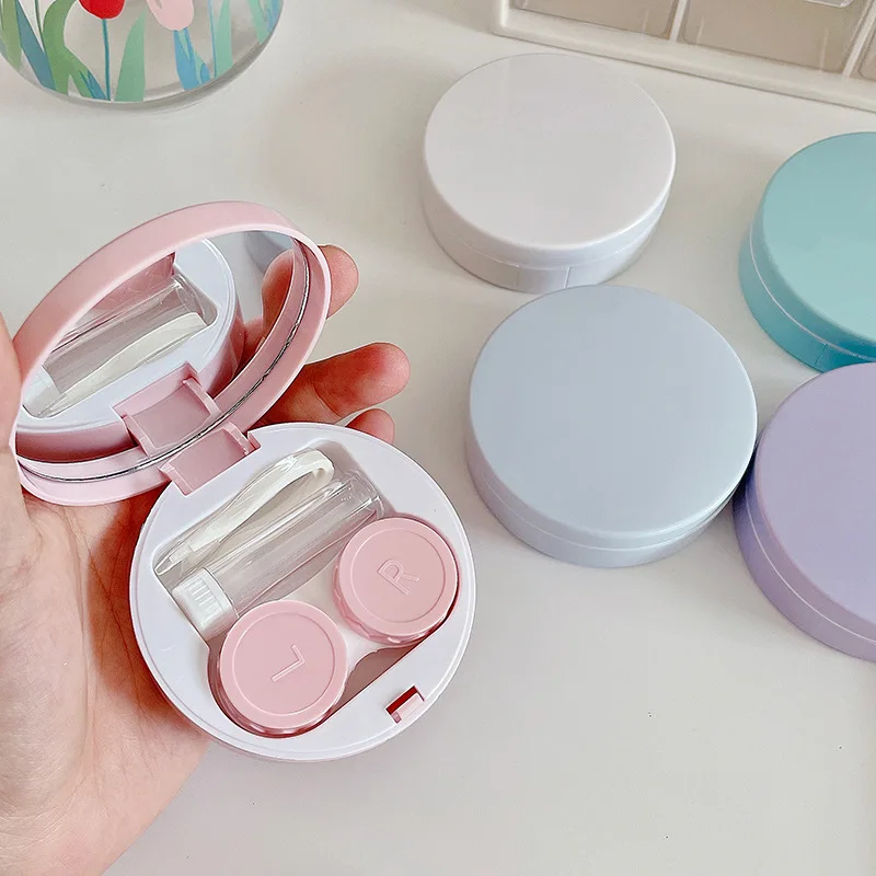 

Candy Color Round Contact Lens Case Women Lens Container With Mirror Portable Travel Set Spectacle Case Gift For Girl