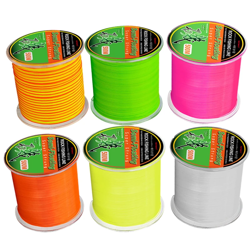 

500m Semi-floating Monofilament Nylon Fishing Line White Pink Orange Green Yellow Rock Sea Lure Pole Fishing Accessories