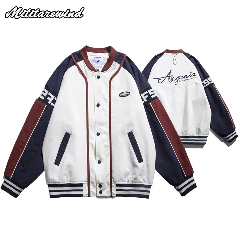 

Men's Jackets Spring Preppy High Street Spliced Couple Retro Coats Baseball Hip Hop Vintage Casual Youth Loose Sportwear Daily