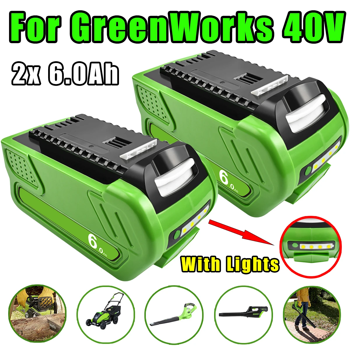 Batteria Ricaricabile 40V 6.0Ah Per Greenworks 29462 29472 29282G-Max Sostituzione Tosaerba Batterie Per Utensili Elettrici